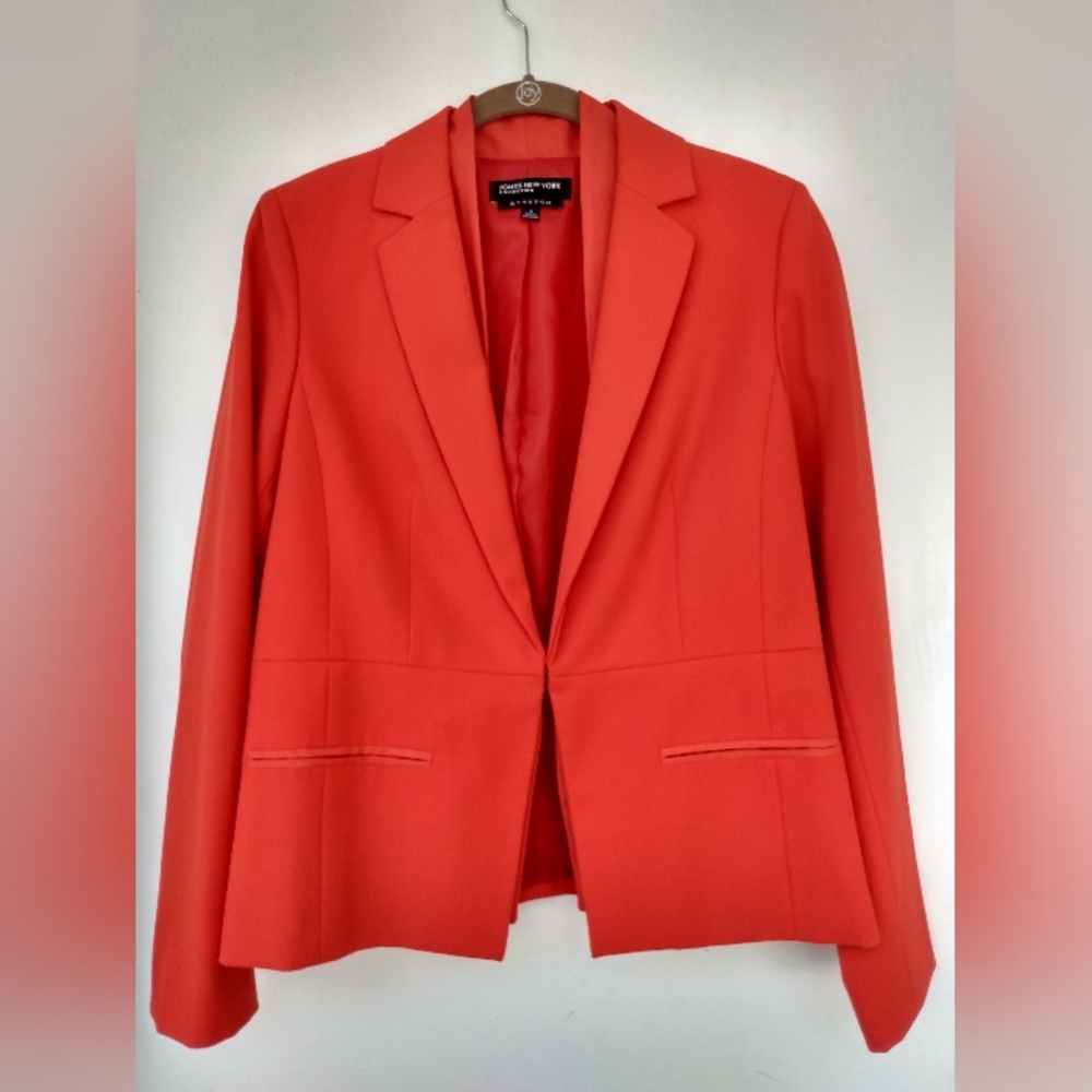 🍁Jones New York Orange Stretch Blazer 6 Hook Closure Fall Office